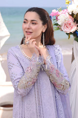 BrandsInn-3PC DHANAK CHIKANKARI EMBROIDERED SHIRT WITH DHANAK EMB SHAWL AND TROUSER-BI-5135