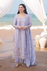 BrandsInn-3PC DHANAK CHIKANKARI EMBROIDERED SHIRT WITH DHANAK EMB SHAWL AND TROUSER-BI-5135