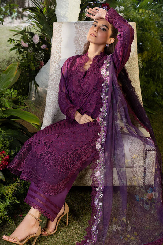 BrandsInn-3PC LAWN LASERCUT EMBROIDERED SHIRT WITH MONARK PRINT DUPATTA AND TROUSER-BI-309