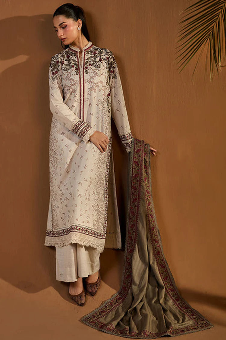 BrandsInn-3PC DHANAK EMBROIDERED SHIRT WITH DHANAK EMBROIDERED SHAWL AND TROUSER-BI-4424