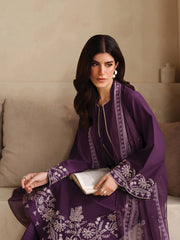 BrandsInn-3PC DHANAK EMBROIDERED SHIRT WITH WOOL PRINTED SHAWL & TROUSER-BI-5101