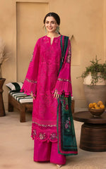 BrandsInn-3PC DHANAK CHIKANKAARI EMBROIDERED SHIRT WITH WOOL PRINTED SHAWL AND TROUSER -BI-5134