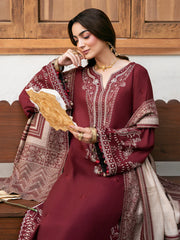 BrandsInn-3PC KHADDAR EMBROIDERED SHIRT WITH COURTRAI PRINTED SHAWL & TROUSER-BI-4384