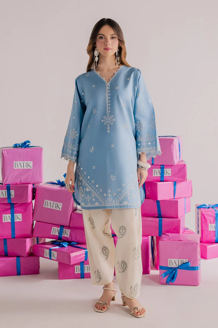 BrandsInn-2PIECE DHANAK EMBROIDERED SHIRT WITH DHANAK EMB TROUSER-BI-15005