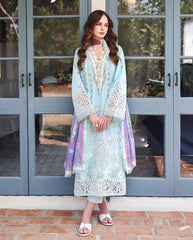 BrandsInn-3PC LAWN CHIKAN EMBROIDERED SHIRT WITH SILK PRINTED DUPATTA AND TROUSER-BI-4905
