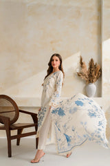 BrandsInn-3PC DHANAK EMBROIDERED SHIRT WITH COURTRAI PRINTED EMB SHAWL AND TROUSER-BI-5228