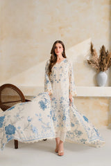BrandsInn-3PC DHANAK EMBROIDERED SHIRT WITH COURTRAI PRINTED EMB SHAWL AND TROUSER-BI-5228