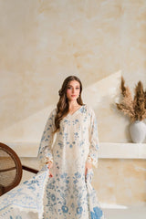 BrandsInn-3PC DHANAK EMBROIDERED SHIRT WITH COURTRAI PRINTED EMB SHAWL AND TROUSER-BI-5228