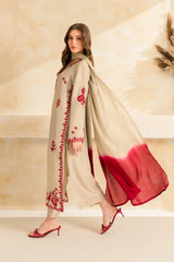 BrandsInn-3PC DHANAK EMBROIDERED SHIRT WITH CHIFFON TYE&DYE DUPATTA SHAWL AND TROUSER-BI-5222