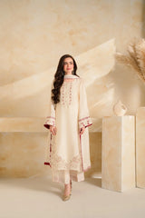 BrandsInn-3 PIECE DHANAK EMBROIDERED SHIRT WITH DHANAK EMBROIDERED SHAWL AND TROUSER-BI-5232