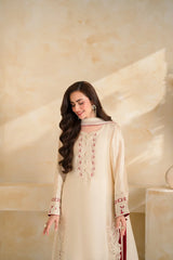 BrandsInn-3 PIECE DHANAK EMBROIDERED SHIRT WITH DHANAK EMBROIDERED SHAWL AND TROUSER-BI-5232