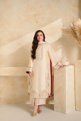 BrandsInn-3 PIECE DHANAK EMBROIDERED SHIRT WITH DHANAK EMBROIDERED SHAWL AND TROUSER-BI-5232