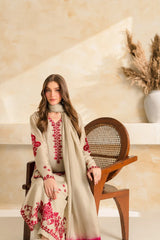 BrandsInn-3PC DHANAK EMBROIDERED SHIRT WITH CHIFFON TYE&DYE DUPATTA SHAWL AND TROUSER-BI-5222