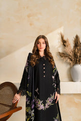 BrandsInn-3PC DHANAK EMBROIDERED SHIRT WITH COUTRAI PRINTED SHAWL TYE&DYE DUPATTA SHAWL AND TROUSER-BI-5223