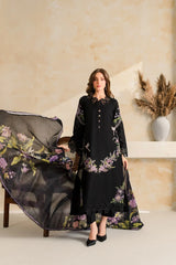 BrandsInn-3PC DHANAK EMBROIDERED SHIRT WITH COUTRAI PRINTED SHAWL TYE&DYE DUPATTA SHAWL AND TROUSER-BI-5223