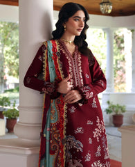 BrandsInn-3PC DHANAK EMBROIDERED SHIRT WITH COUTRAI PRINTED SHAWL AND TROUSER-BI-5252