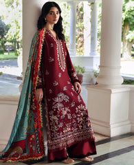 BrandsInn-3PC DHANAK EMBROIDERED SHIRT WITH COUTRAI PRINTED SHAWL AND TROUSER-BI-5252