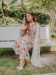 BrandsInn-3PC DHANAK EMBROIDERED SHIRT WITH BAMBER CHIFFON EMBROIDERED DUPATTA & TROUSER-BI-4299