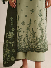 BrandsInn-3PC DHANAK EMBROIDERED SHIRT DHANAK EMBROIDERED SHAWL AND TROUSER-BI-5184