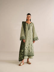 BrandsInn-3PC DHANAK EMBROIDERED SHIRT DHANAK EMBROIDERED SHAWL AND TROUSER-BI-5184
