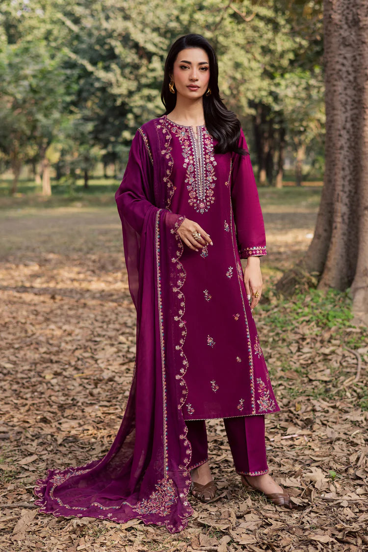 BrandsInn-3PIECE LAWN SEQUIN EMBROIDERED SHIRT WITH CHIFFON EMBROIDERED DUPATTA AND TROUSER-BI-4857