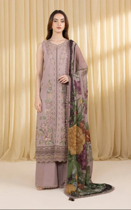 BrandsInn-3PC LAWN EMBROIDERED SHIRT WITH MONARK PRINTED DUPATTA AND TROUSER-BI-431