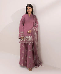 BrandsInn-3PC DHANAK EMBROIDERED SHIRT COUTRAI PRINTED SHAWL & EMB TROUSER-BI-4157