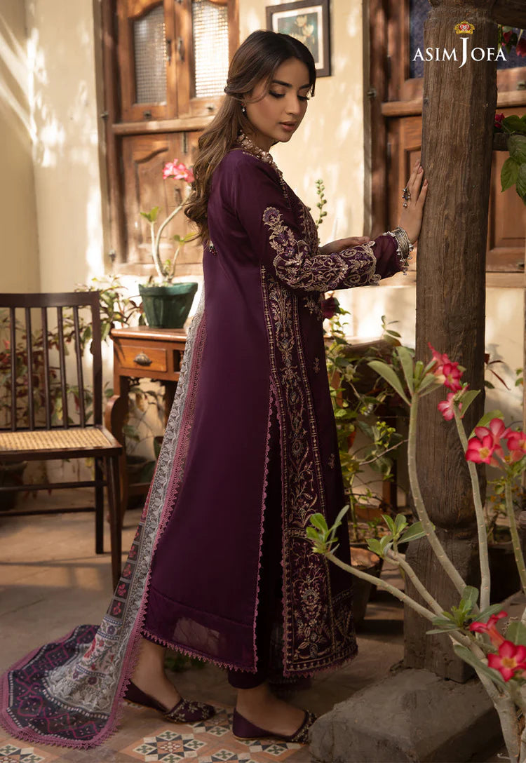 BrandsInn-3PC DHANAK EMBROIDRED SHIRT WITH COURTRAI PRINTED SHAWL AND TROUSER-BI-4252
