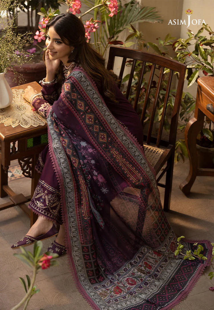 BrandsInn-3PC DHANAK EMBROIDRED SHIRT WITH COURTRAI PRINTED SHAWL AND TROUSER-BI-4252