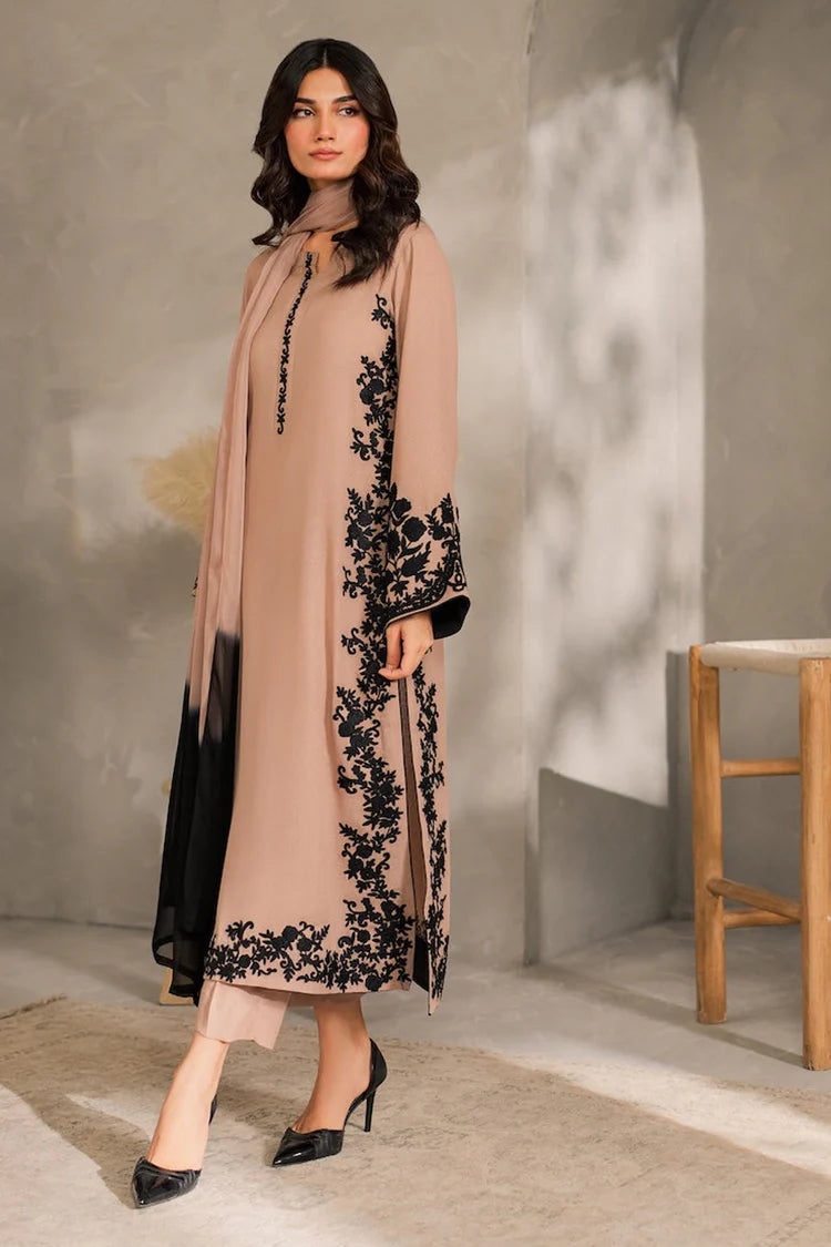 BrandsInn-3PC DHANAK EMBROIDERED SHIRT WITH TYE&DYED CHIFFON DUPATTA AND TROUSER-BI-4287