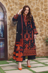 BrandsInn-3PC DHANAK EMBROIDRED SHIRT WITH COURTRAI PRINTED SHAWL AND TROUSER-BI-