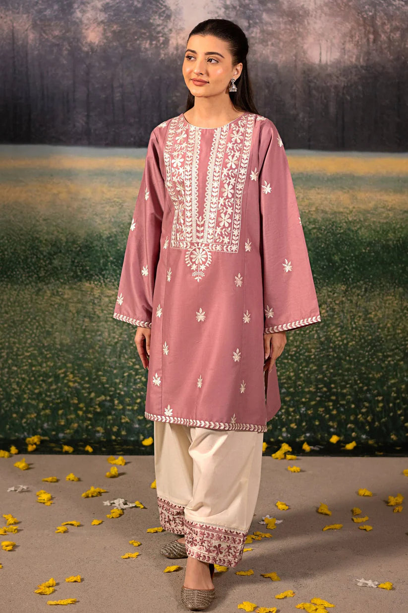 BrandsInn-3PC DHANAK EMBROIDERED SHIRT WITH COUTRAI WOOL PRINTED SHAWL AND EMB TROUSER-BI-4151