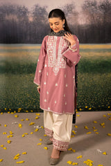 BrandsInn-3PC DHANAK EMBROIDERED SHIRT WITH COUTRAI WOOL PRINTED SHAWL AND EMB TROUSER-BI-4151