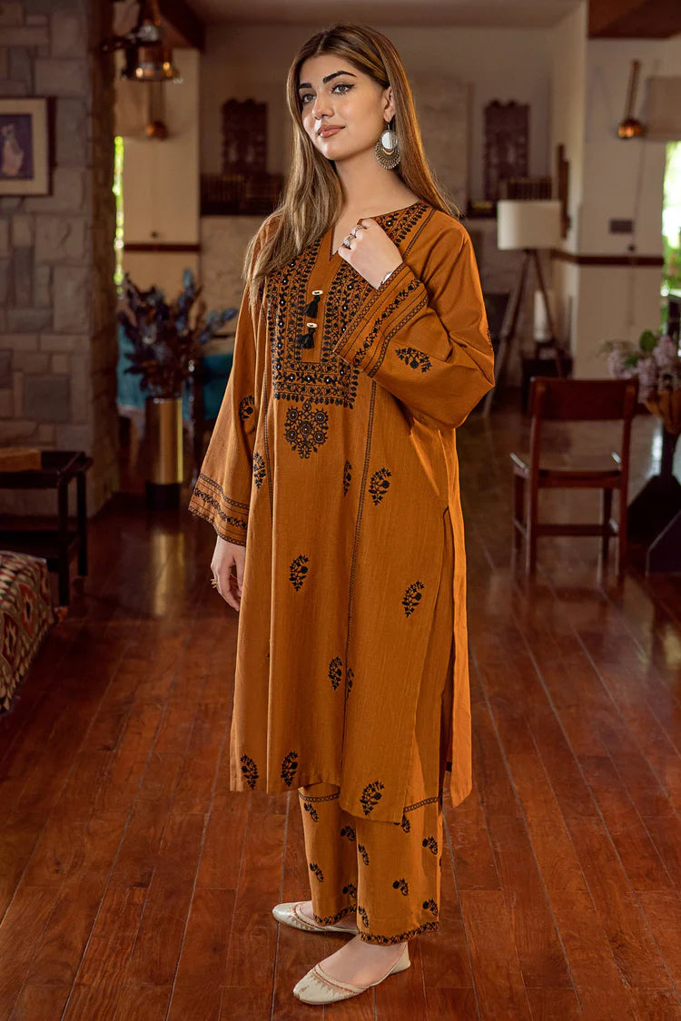 BrandsInn-2PC DHANAK EMBROIDERED SHIRT AND EMBROIDRED TROUSER-BI-135