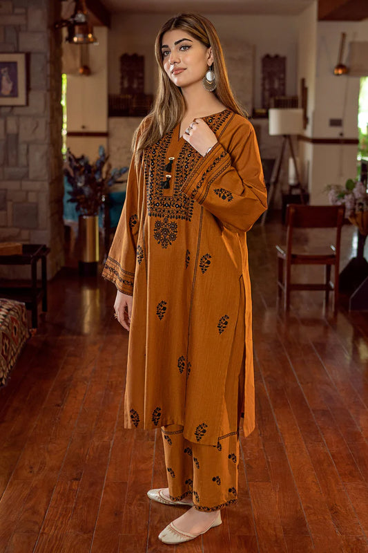 BrandsInn-2PC DHANAK EMBROIDERED SHIRT AND EMBROIDRED TROUSER-BI-135