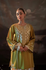 BrandsInn-2PIECE DHANAK EMBROIDERED SHIRT WITH DHANAK EMB TROUSER-BI-15038