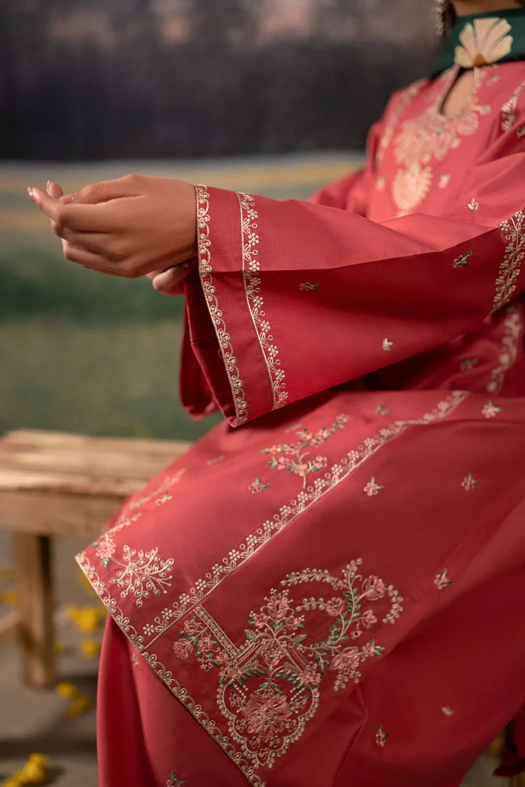 BrandsInn-3PC DHANAK EMBROIDERED SHIRT WITH COURTRAI PRINTED SHAWL AND EMB TROUSER-BI-4203