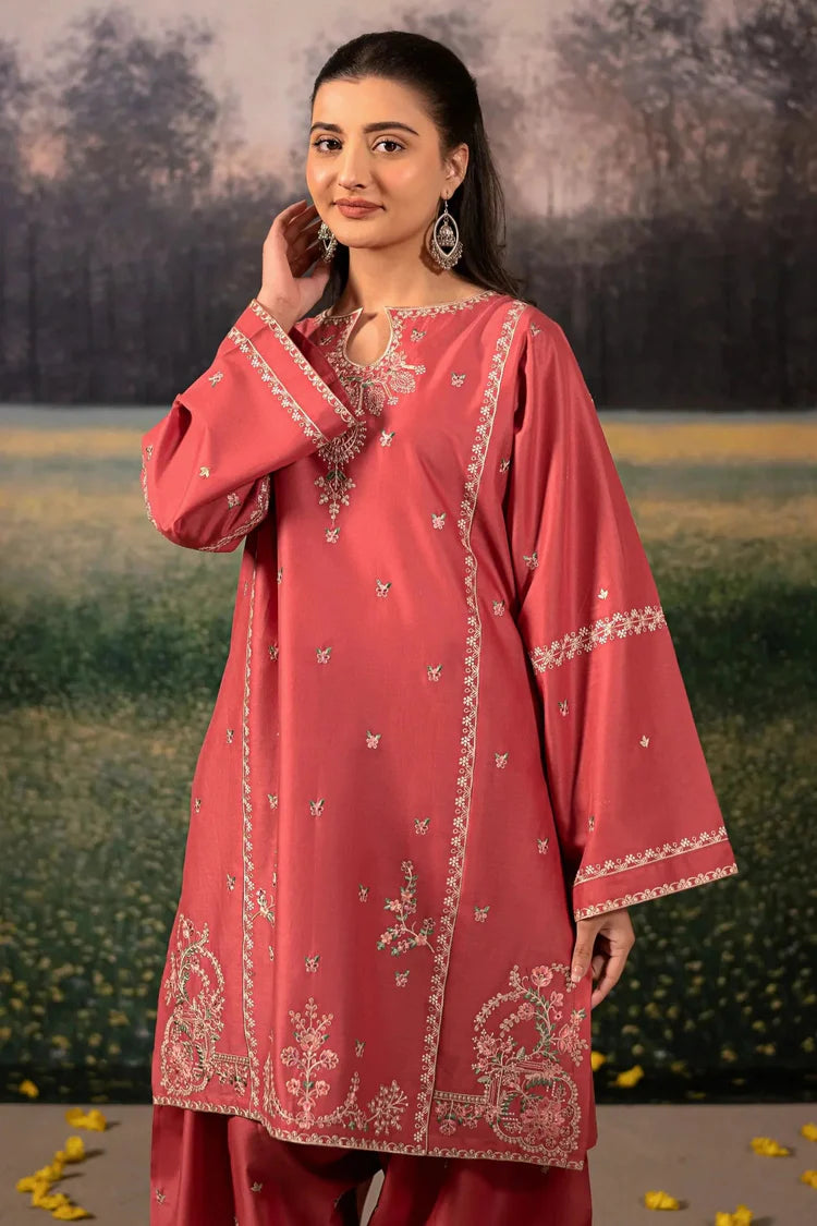 BrandsInn-3PC DHANAK EMBROIDERED SHIRT WITH COURTRAI PRINTED SHAWL AND EMB TROUSER-BI-4203