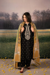 BrandsInn-3PC DHANAK EMBROIDERED SHIRT WITH COUTRAI PRINTED SHAWL & DHANAK EMB TOUSER-BI-4179
