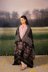 BrandsInn-3PC DHANAK EMBROIDERED SHIRT WITH COUTRAI WOOL PRINTED SHAWL AND EMB TROUSER-BI-4151
