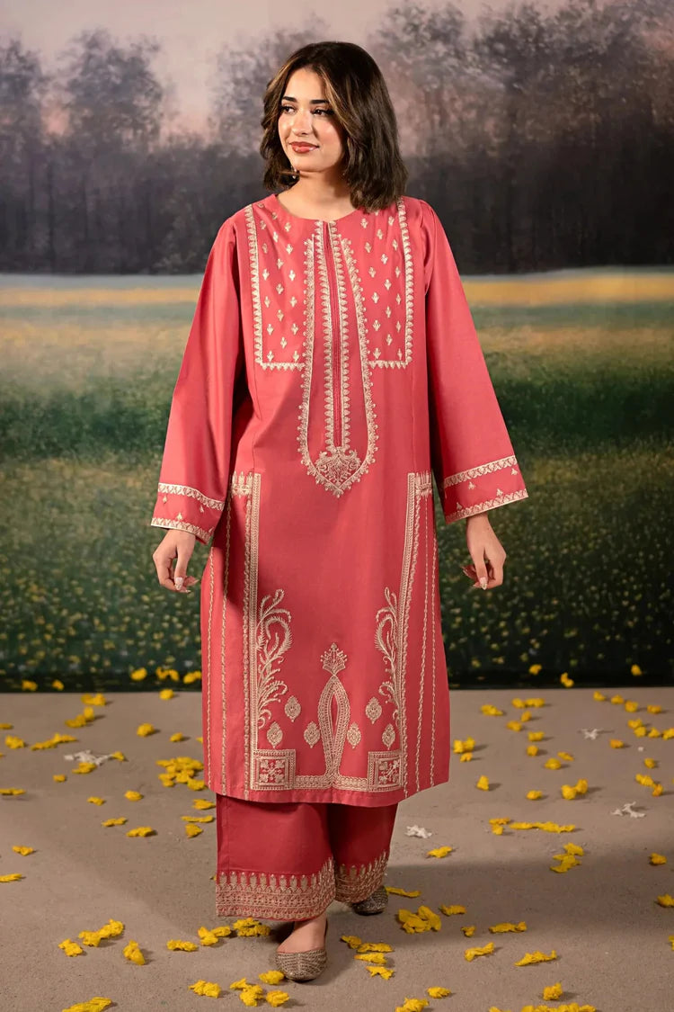 BrandsInn-3PC DHANAK EMBROIDERED SHIRT WITH COURTRAI PRINTED SHAWL AND EMB TROUSER-BI-4204