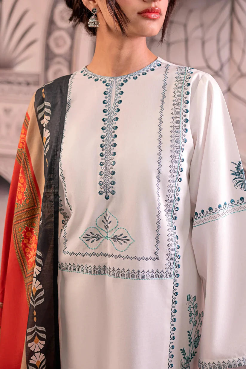 BrandsInn-3PC LAWN EMBROIDERED SHIRT WITH MONARK PRINTED DUPATTA AND EMB TROUSER -BI-392
