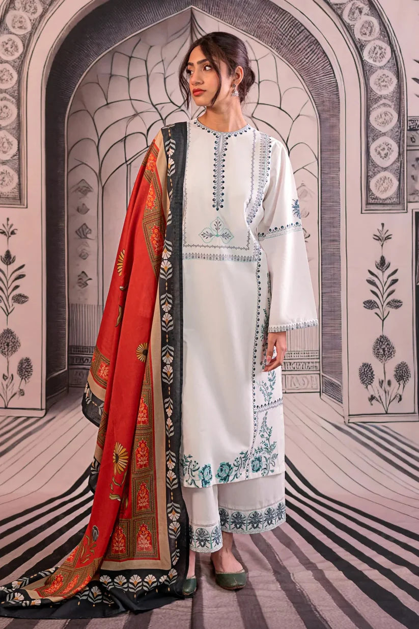 BrandsInn-3PC LAWN EMBROIDERED SHIRT WITH MONARK PRINTED DUPATTA AND EMB TROUSER -BI-3758
