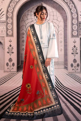 BrandsInn-3PC LAWN EMBROIDERED SHIRT WITH MONARK PRINTED DUPATTA AND EMB TROUSER -BI-3758