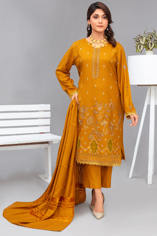 Brands inn-3PC Dhanak Embroidered Shirt with Velvet Dhanak Shawl and Trouser-4075