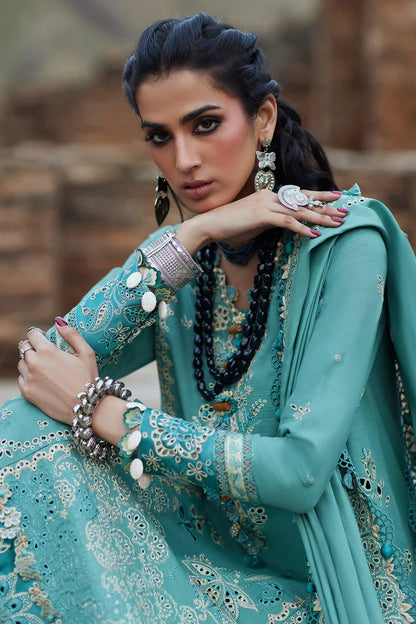 BrandsInn-3PC DHANAK CHIKAN EMBROIDERED SHIRT WITH DHANAK EMBROIDRED SHAWL & TROUSER -BI-4239