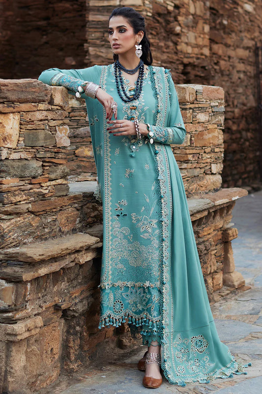 BrandsInn-3PC DHANAK CHIKAN EMBROIDERED SHIRT WITH DHANAK EMBROIDRED SHAWL & TROUSER -BI-4239