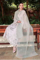 BrandsInn-3PC LAWN LASERWORK EMBROIDERED SHIRT WITH ORGANZA EMB DUPATTA AND TROUSER-BI-4904