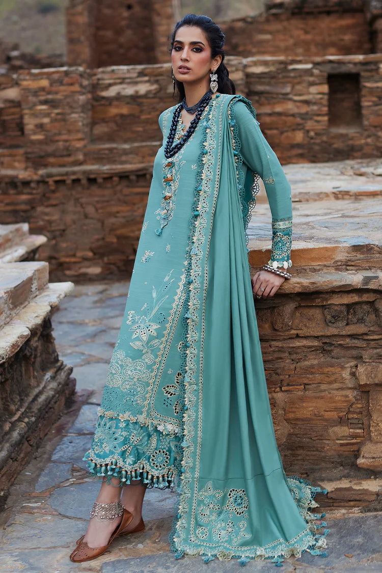 BrandsInn-3PC DHANAK CHIKAN EMBROIDERED SHIRT WITH DHANAK EMBROIDRED SHAWL & TROUSER -BI-4239