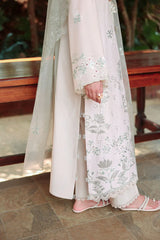 BrandsInn-3PC LAWN LASERWORK EMBROIDERED SHIRT WITH ORGANZA EMB DUPATTA AND TROUSER-BI-4904